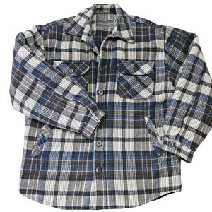 Naturalife Quilted Lined Flannel Shirt Jacket Mens Med Blue Brown Plaid